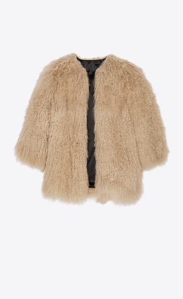 SAINT LAURENT Coats Woman Coat in beige goat fur b_V4